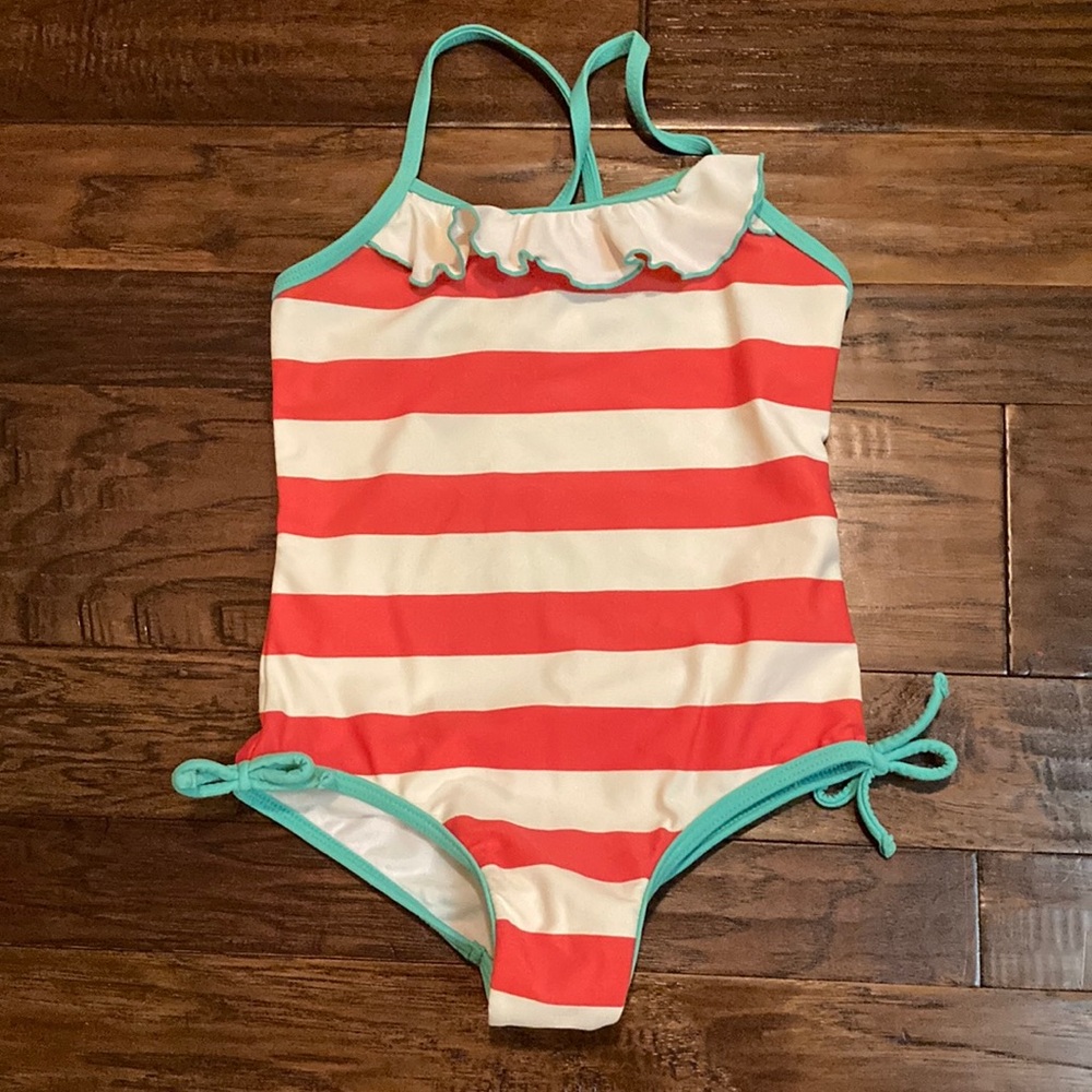 Xhilaration Coral and Cream Striped Kids One Piece Swimsuit